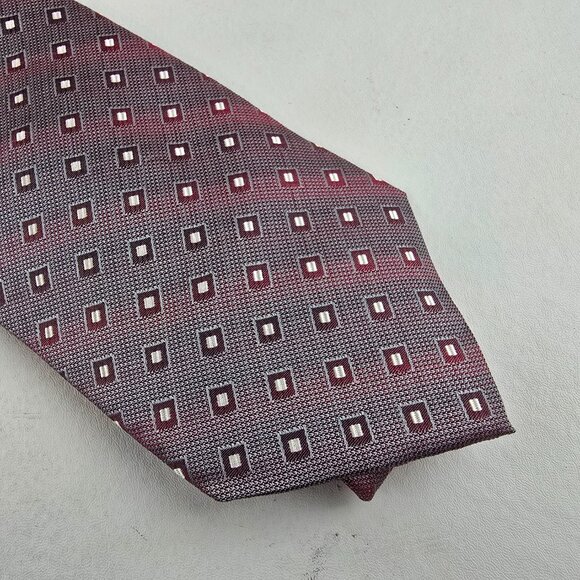 Burma Bibas Tie Mens Red Grey Geometric Silk Necktie Classic Wide 4"x56.5" - Picture 1 of 7